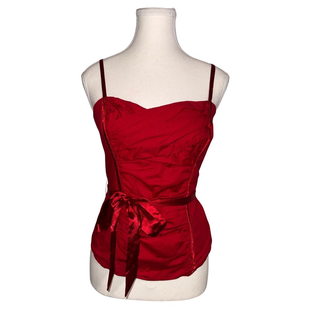 bebe Red Satin Corset Top Y2K Ruched Cami Tie Back Bustier Tank Medium - Picture 6 of 12